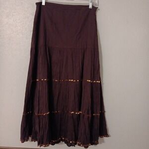 New Direction Women's Layered Maxi Skirt Sz L  Crinkled w/ Sequins Brown